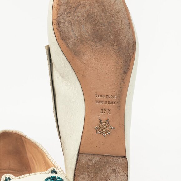 Charlotte Olympia Kitty White Leather Beaded Fringe Flats - Picture 6 of 10